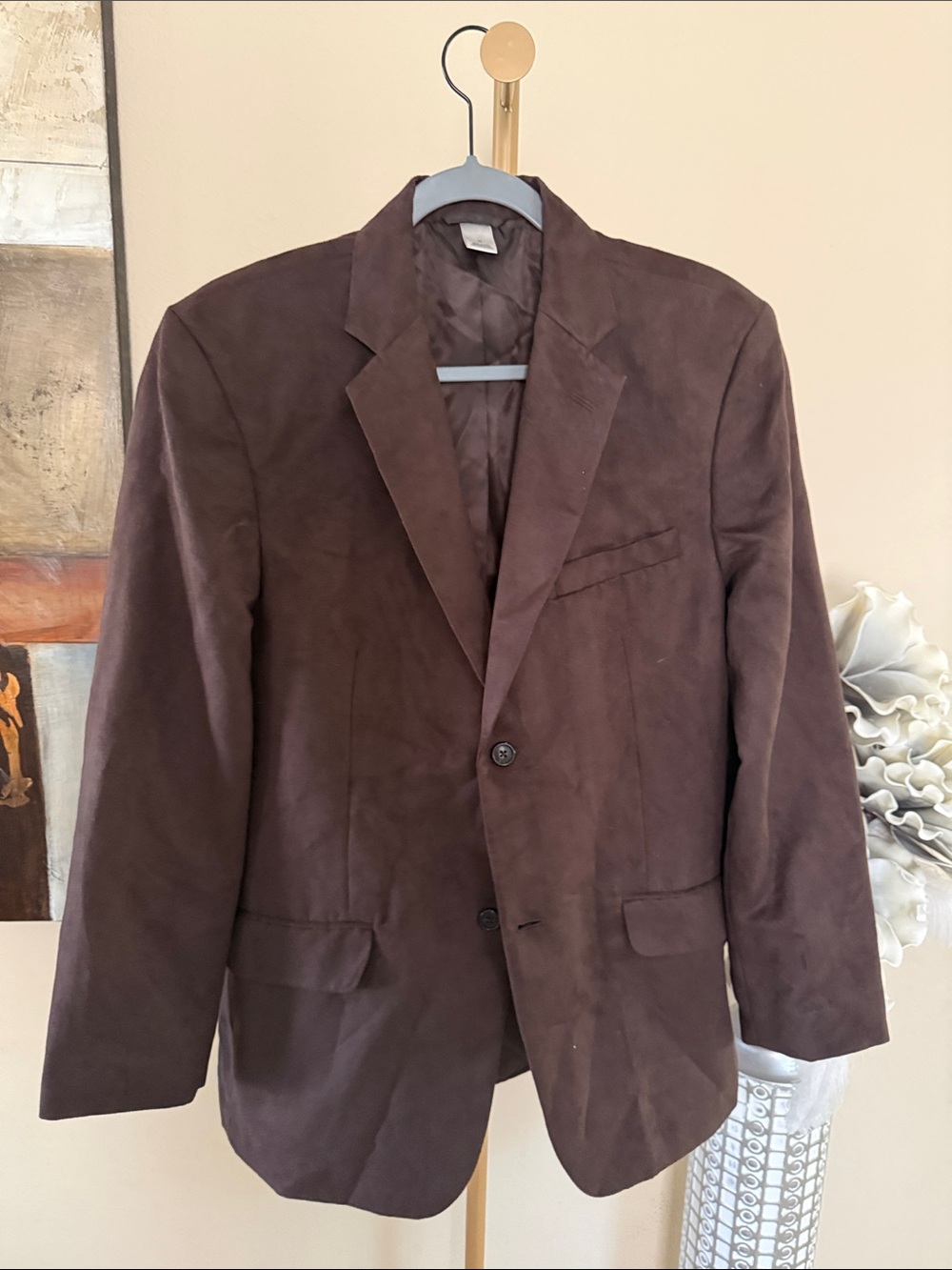 Men's Brown Suede Blazer - Classic Single-Breasted Jacket